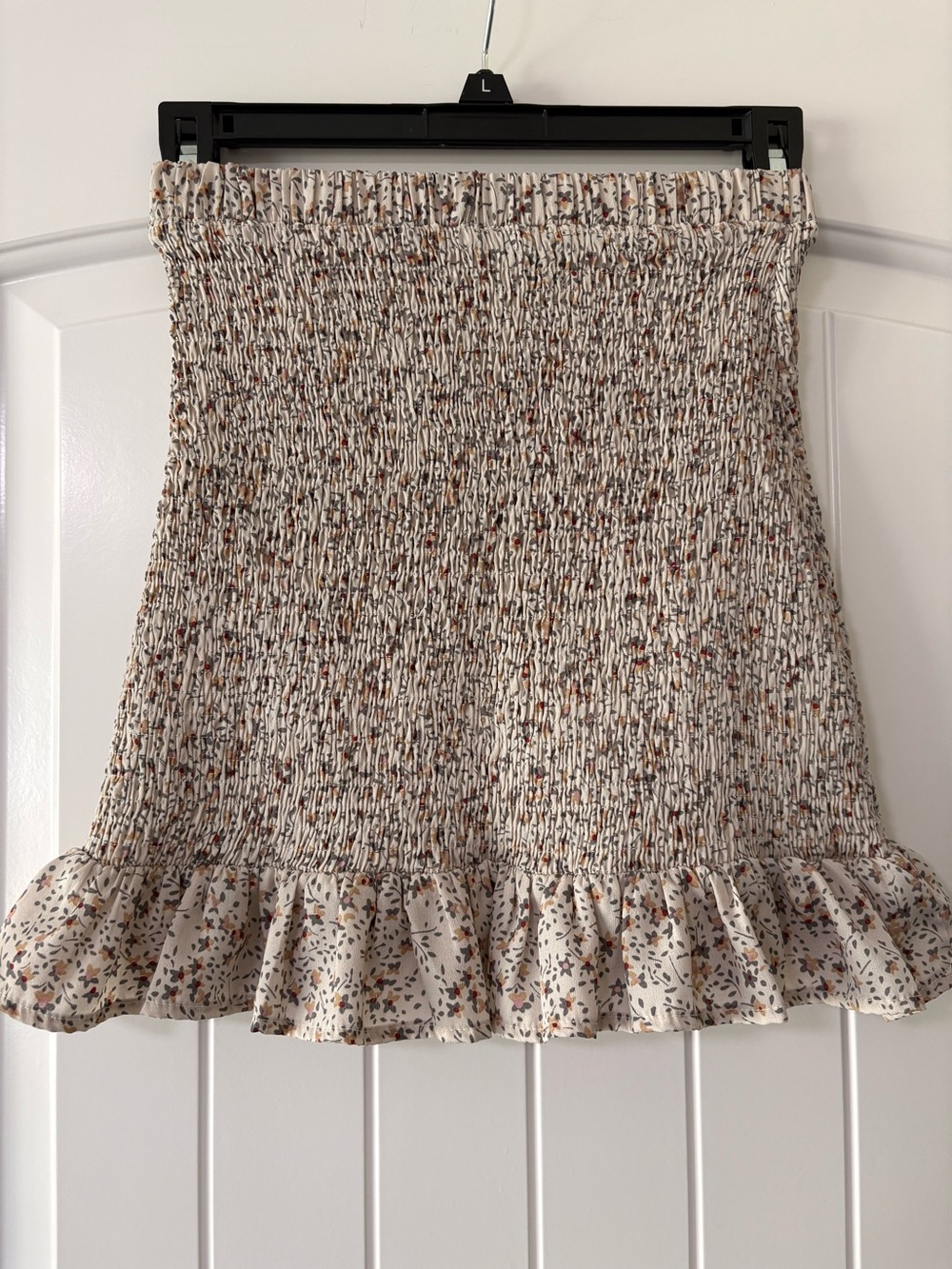 Blush Smocked Floral Ruffle Mini Skirt - Ivory with Brown & Rust Speckle